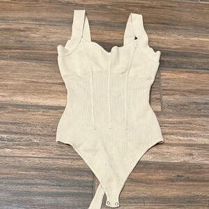 Abercrombie & Fitch Beige Ribbed Bodysuit